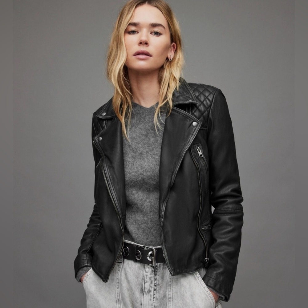 All Saints Distressed Leather Biker Jacket
